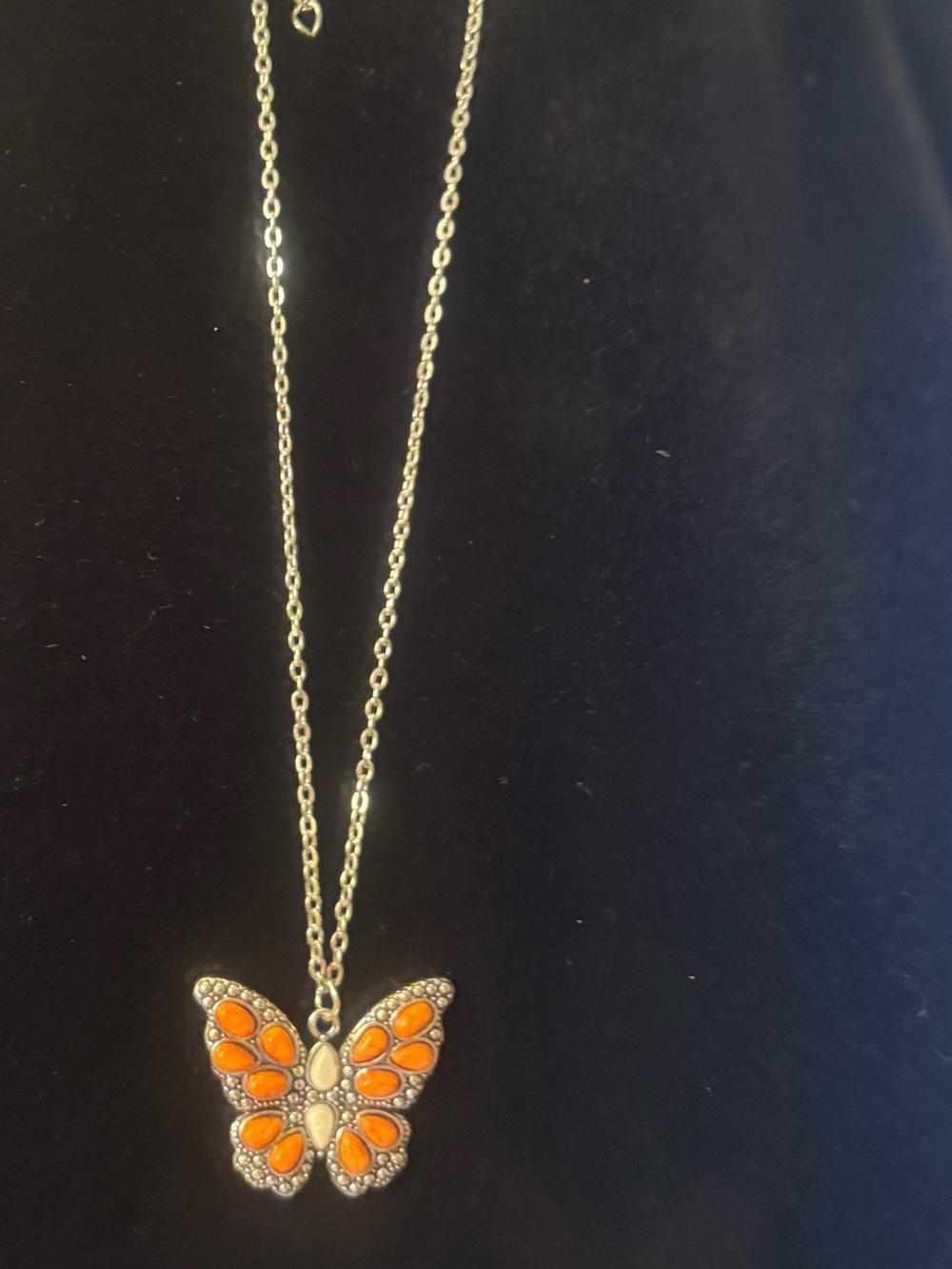Butterfly Pendant Necklace - Orange Stone Accent